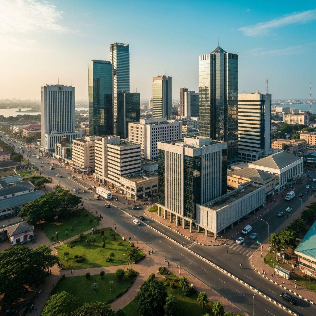 City skyline and commercial buildings